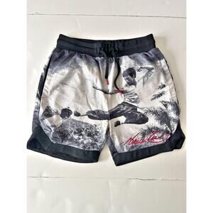 Bruce Lee Shorts Mens Small Gray 5 Inseam Graphic Mesh Drawstring Athletic